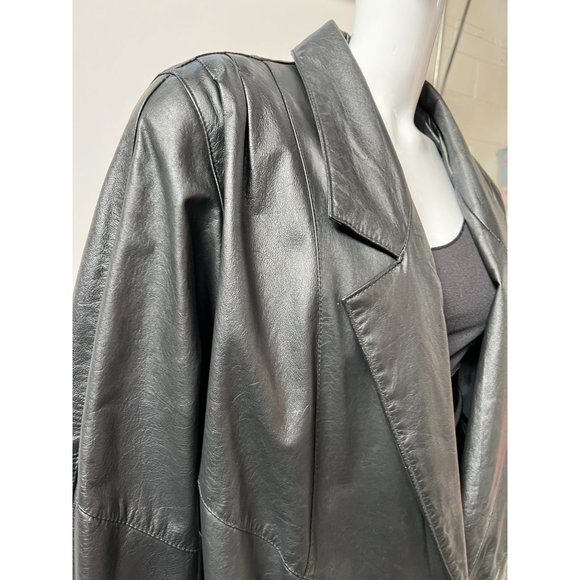 Avanti Black Leather Coat Sz Medium Knee Length - Picture 16 of 16